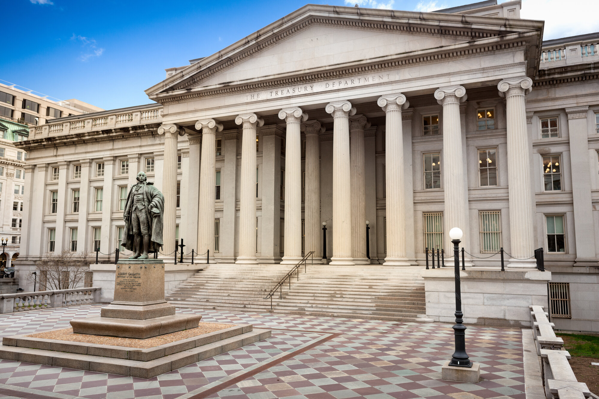 Exterior of United States Department of Treasury daytime