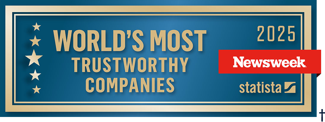 award badge that says "World's most Trustworthy Companies 2025 from Newsweek & Statistica"