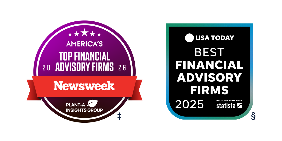 an award badge from Newsweek for Top Financial Advisory Firms 2026 and an award badge from USA Today for Best Financial Advisory Firms 2025.