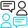 icon of 2 human outlines with comment bubbles