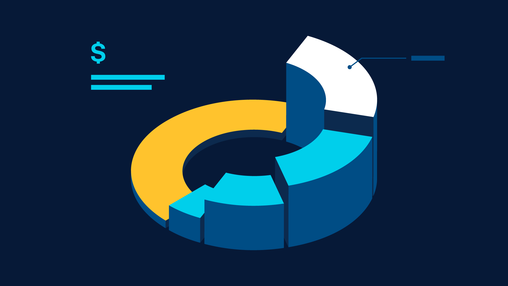 A purely decorative illustration of a donut chart with rising steps.