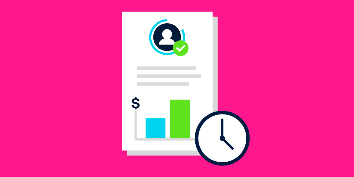 Illustration of a account diagnostic form next to an analog clock icon