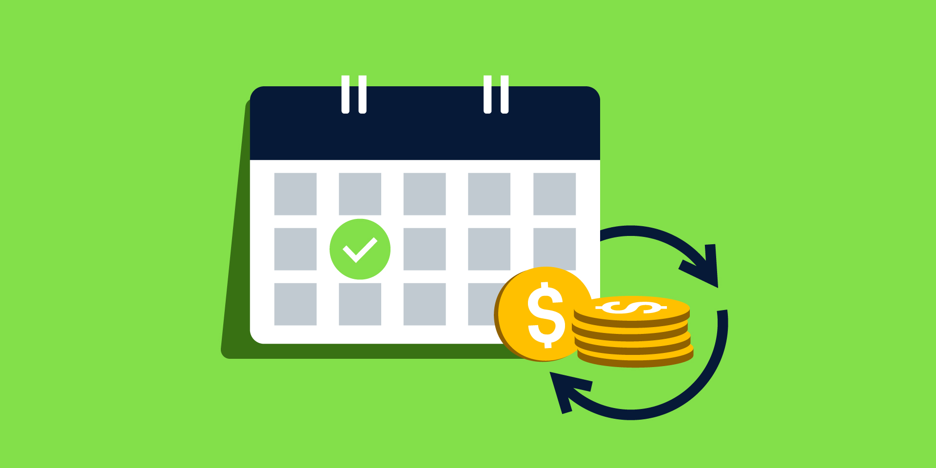 A decorative illustration of a calendar and a stack of coins with arrows in a circle.