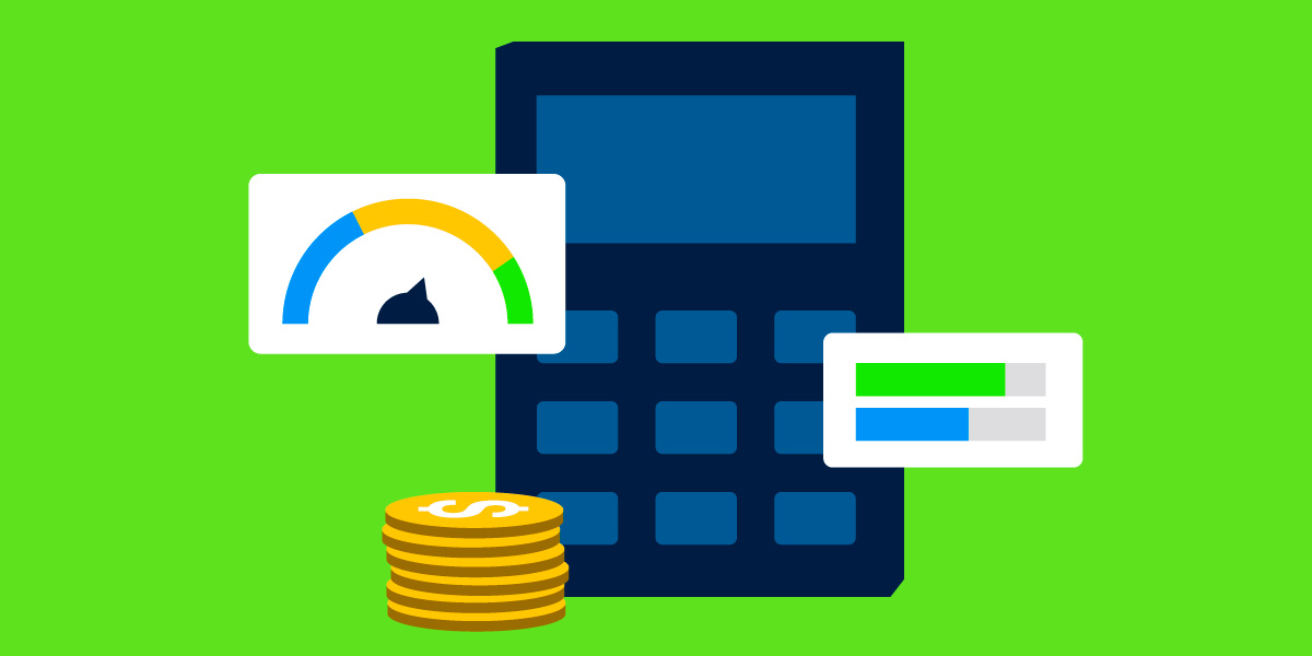 illustration of a calculator with coins and health indicators next to it