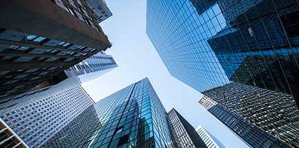 Modern office buildings in the financial district
