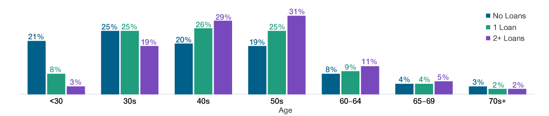 Share of different age groups in loan activity