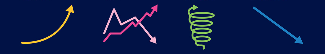 Four arrows representing trends of four market regimes.