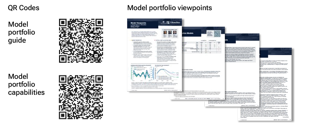 Screenshots of the model portfolio brochure and model portfolio viewpoints providing actionable insights on markets, asset allocation, and portfolio positioning.