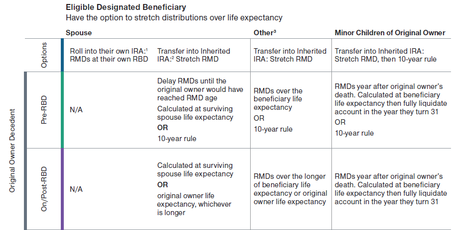 Options provided for an eligible designated beneficiary.