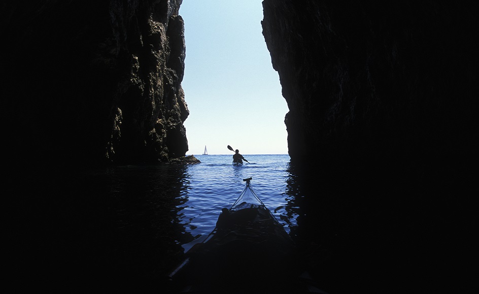 Sea kayaking in Croatia - stock photo
