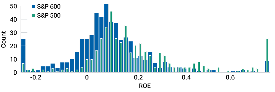Distribuciones de las ROE en small-caps vs large-caps*