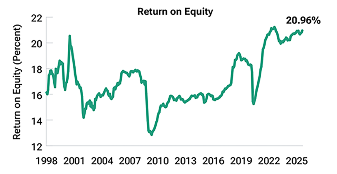 Line charts showing operating margin and return on equity trends for the S&P 500 Index.