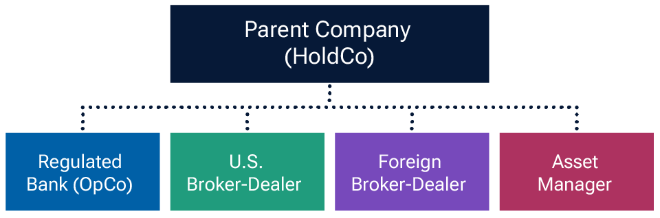 Higherarchy chart showing Regulated Bank, Asset Manager and U.S. and Foreign Broker-Dealer under a Parent Company