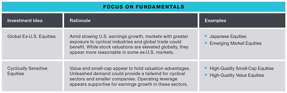 Chart demonstrating investment ideas and their rationale.