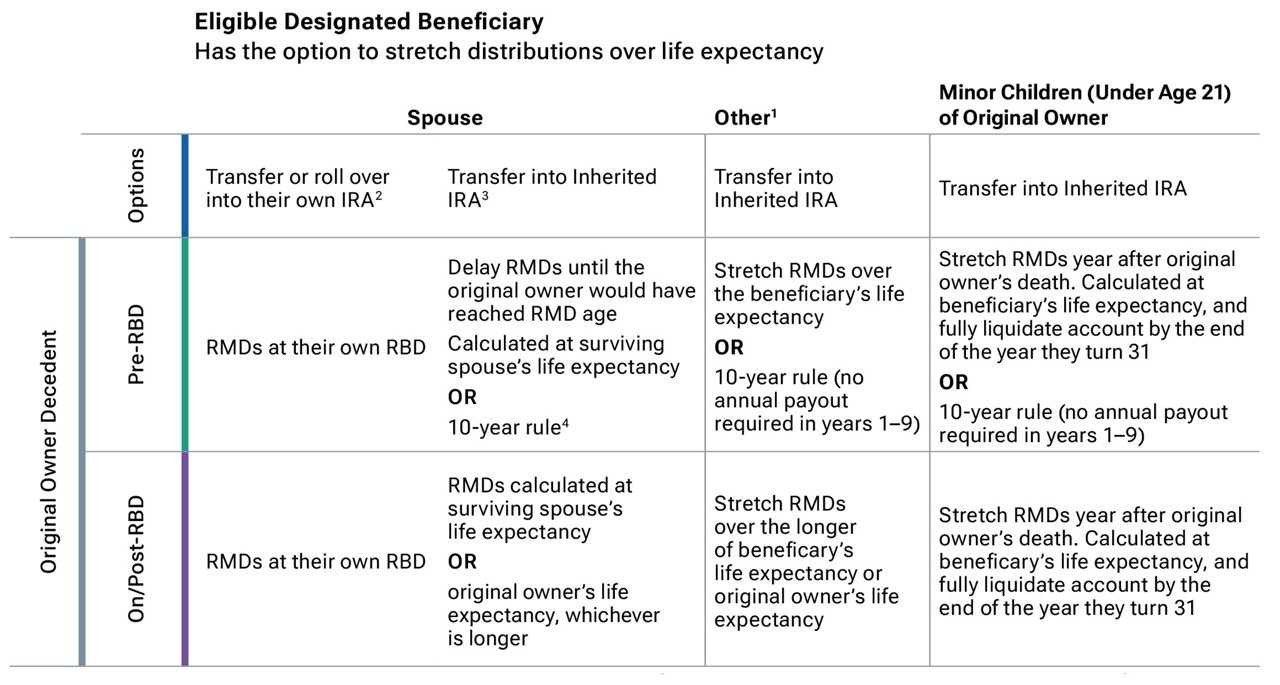 Options provided for an eligible designated beneficiary.