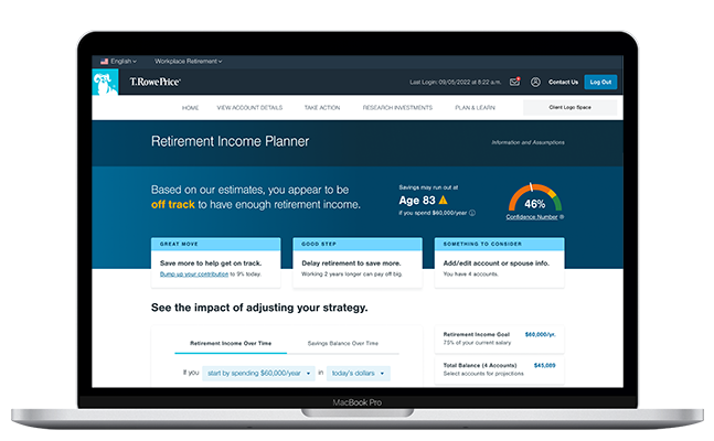 Participant Retirement Income Experience laptop homepage