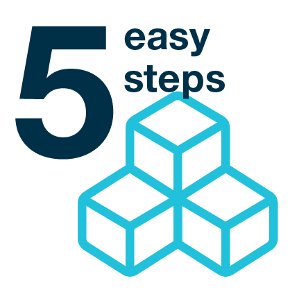 5 easy steps graphic with building blocks